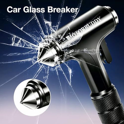 Window Breaker Seatbelt Cutter and Glass Breaker with Flashlight (Bright Black)