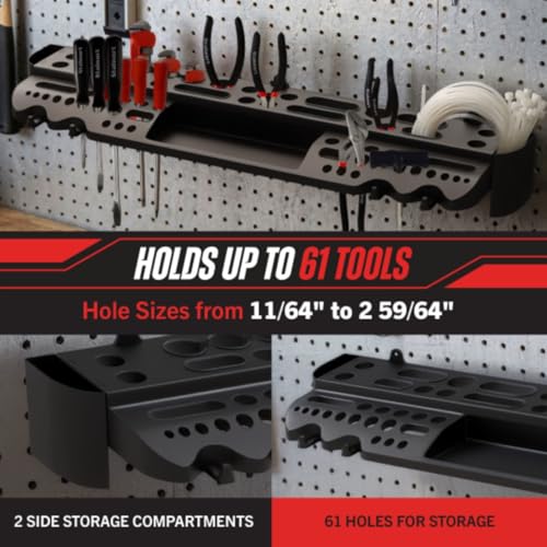 Wall Mount Hand Tool Organizer with 61 Holes and 4 Hooks