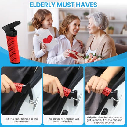 Car Door Handle for Elderly (2 Pack with Strap / Red)
