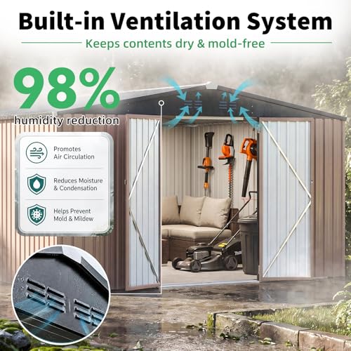 10' x 12' Large Waterproof Metal Outdoor Storage Shed (Gray / 10x12)