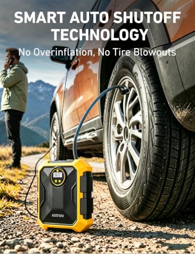 Tire Inflator Portable Air Compressor 12V DC Integrated Storage (Yellow)