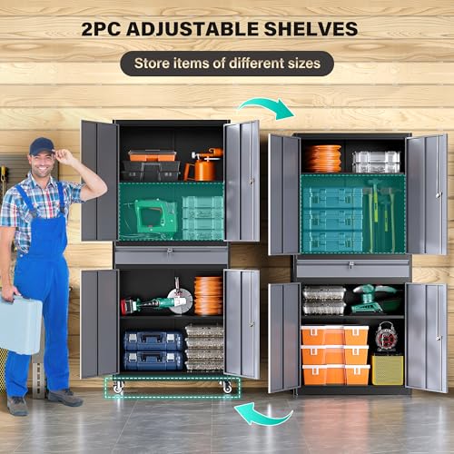 Metal Storage Cabinet with Doors and Shelves (71"H x 31.5"W x 16"D / Black Gray)