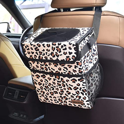 Cute Car Trash Can with Lid (Leopard Print / 2 Gallons)