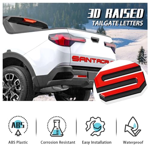 Tailgate Insert Letters Compatible for 2022 2023 2024 2025 Santa Cruz 4D Raised Tailgate Decal Letters (Black Edge Red Faced)