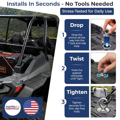 GripPRO ATV Lock & Ride Tie Down Anchors for Polaris RZR