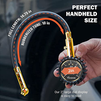 Tire Pressure Gauge (0-60 PSI / Black Tire Gauge w/ Tube)