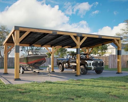 12x24x8.2 FT Heavy Duty Cedar Wood Carport for 2 Cars (12x24x8.2 FT)