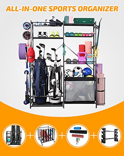 Extra Large Ball and Sports Equipment Storage Rack (Black, 66.3"Lx15.7"Wx66.1"H)