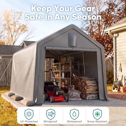 10x15FT Carport Storage Shelter Large Shed with Roll (10'X15' / Silver Gray)