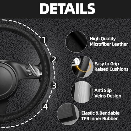6 PCS Car Steering Wheel Cover Set (Steering Wheel Cover Set / Black)