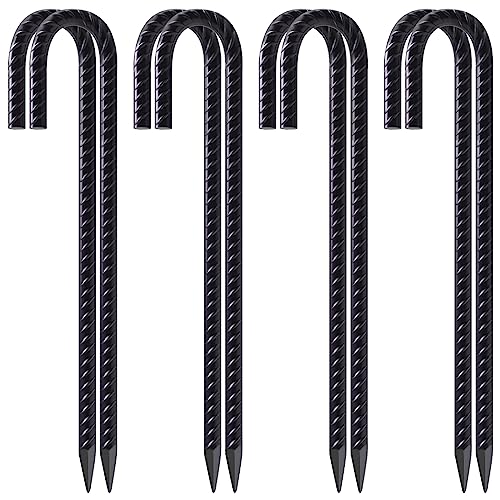 Rebar Stakes 12 Inch J Hook Heavy Duty Tent Stakes for Wire Fencing (J-12 Inch-8 Pcs / J-12 Inch-Φ5/16"-Black)