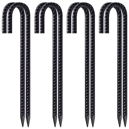 Rebar Stakes 12 Inch J Hook Heavy Duty Tent Stakes for Wire Fencing (J-12 Inch-8 Pcs / J-12 Inch-Φ5/16"-Black)