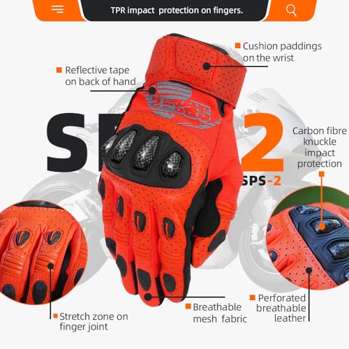 SPS 2 Unisex Touchscreen Road Racing Motorcycle MTB Sports Gloves Also fit BMX MX ATV Mountain Bike Bicycle Cycling Off (Orange SPS-2 / S Adult)