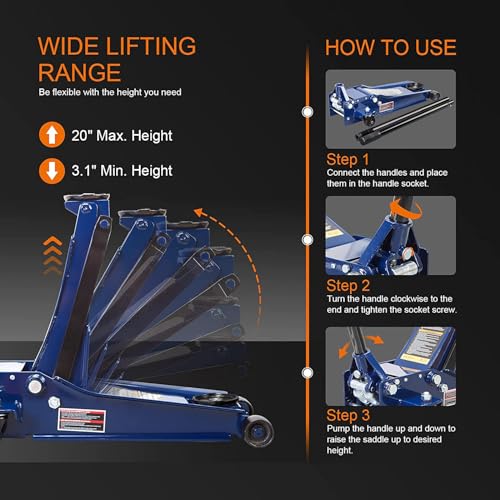 ATZ830026XU 1 Torin Ultra Low Profile Floor Jack Heavy Duty Hydraulic Steel Service (Blue / 3 Ton / 2023 Old Model)