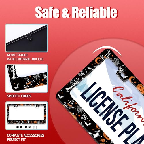 Pumpkin Witch Gothic License Plate Frame Bat Spider Web License Plate Holder Funny Personalise Car Stainless Stee Decorative Parts for Standard Us Canada Vehicles 12x6 Inch for Women Men (Pumpkin Witch Gothic)