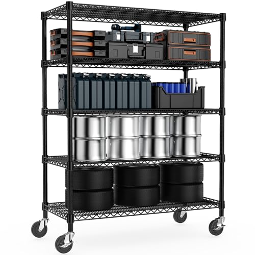 53" W Garage Shelving 5 Tier Industrial 2200LBS Metal Shelving Units for Commercial (5 Tier 23.6" D x 53.2" W x 73.6" H / Black)