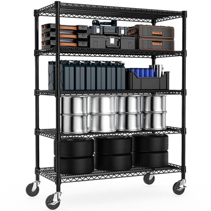 53" W Garage Shelving 5 Tier Industrial 2200LBS Metal Shelving Units for Commercial (5 Tier 23.6" D x 53.2" W x 73.6" H / Black)