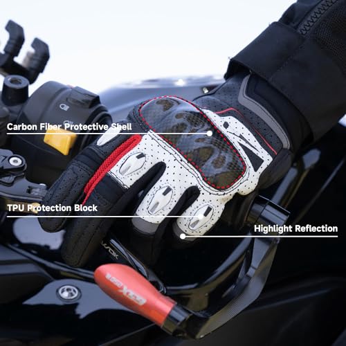 Motorcycle Gloves for Men Women (Black White / Large)