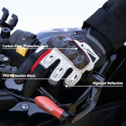 Motorcycle Gloves for Men Women (Black White / Large)