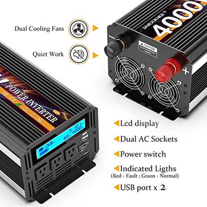 4000 Watt Power Inverter 12V DC to 110V 120V Converter for Family RV Off Grid Solar System Car with Type (12v-4000W)