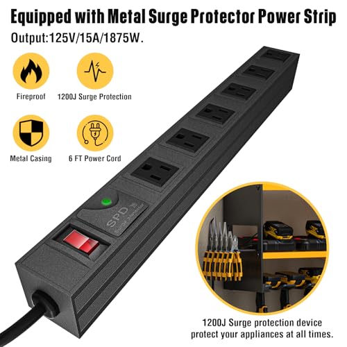 Power Tool Organizer with Charging Station Wall Mount (with Power Strip / Yellow)