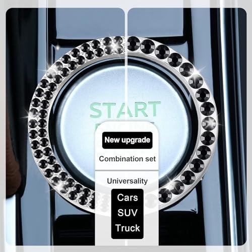 2 PCS Crystal Combinatorial Rhinestone Car Engine Start Decoration Ring (Set Black)