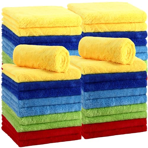 30 Pcs 16 x 16 Inch Edgeless Microfiber Plush Towels for Cars Detailing Drying Wash Polishing Absorbent Cleaning Cloths (Multicolor / 16 x 16 Inch)