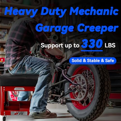Rolling Creeper Garage Shop Seat for Men (Red)