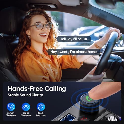 Bluetooth 5.4 FM Transmitter Car Adapter with Light Switch (Blue)
