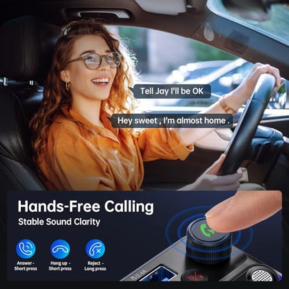 Bluetooth 5.4 FM Transmitter Car Adapter with Light Switch (Blue)