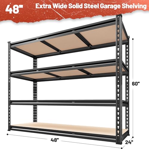 48" W Garage Shelving Heavy Duty 2550 LBS Storage Shelves 4 Tier Heavy Duty Shelving (48" W x 60" H x 24" D)