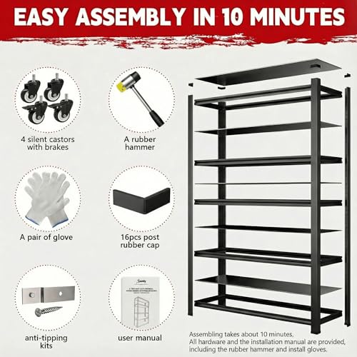 5 Tier Heavy Duty Storage Shelves with Lockable Casters (72" H X 31.5" W X 17" D,)