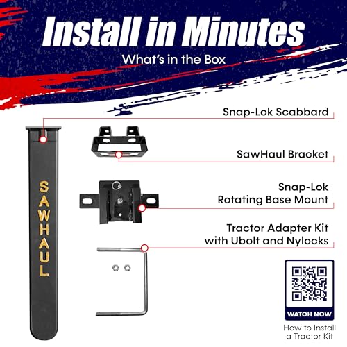 Snap Lok Universal Chainsaw Carrier Kit for Tractors and Skid Steers (Rotating - Tractors / 36 Inch Scabbard / Yellow)