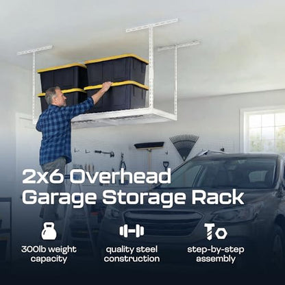 MonsterRax 2x6 Overhead Garage Storage Rack (White / 12"-21")
