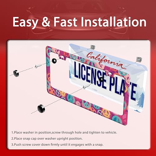 Groovy Hippie Peace Sign Stainless Steel License Plate Frame for US Cars (Groovy Hippie Peace Sign)
