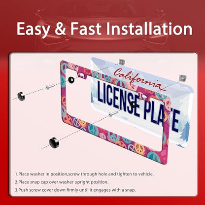 Groovy Hippie Peace Sign Stainless Steel License Plate Frame for US Cars (Groovy Hippie Peace Sign)