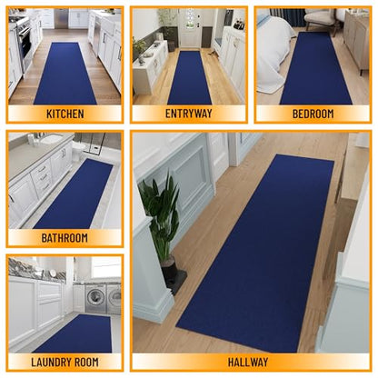 3x10 Hallway Runner Rug (Solid Navy Blue)