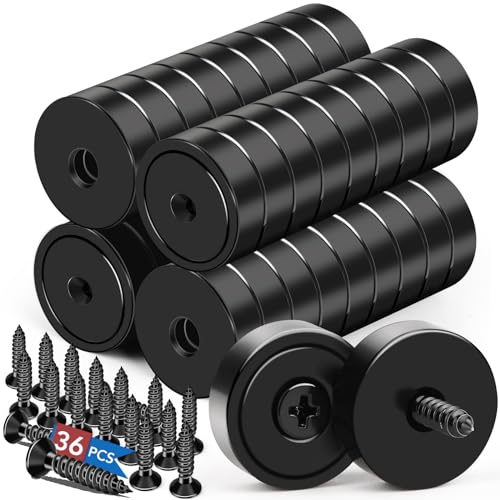 Strong Magnets Heavy Duty Screw On Neodymium 20LBS Magnet 36 Pack (Black / 0.63in)