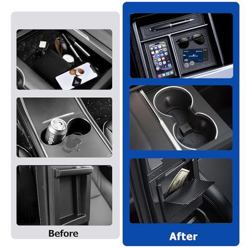 5pcs Center Console Organizer Tray for Tesla Model 3 Highland Model Y Juniper Model Y L 2025 2026 Accessories Storage Tray Armrest Tray Insert Cup Holder Hidden Compartment Storage (Juniper & Highland (Style 1))