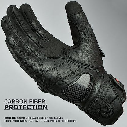 Leather Motorcycle Gloves for Men (Black / X-Large)