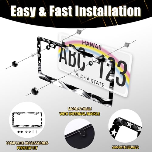 Black White American Flag License Plate Frame Patriotic License Holder (Vintage American Flag Black White Flag)