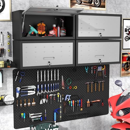 Wall Mounted Metal Storage Cabinet (Black & Gray / H13.58" - Flip-up Door)