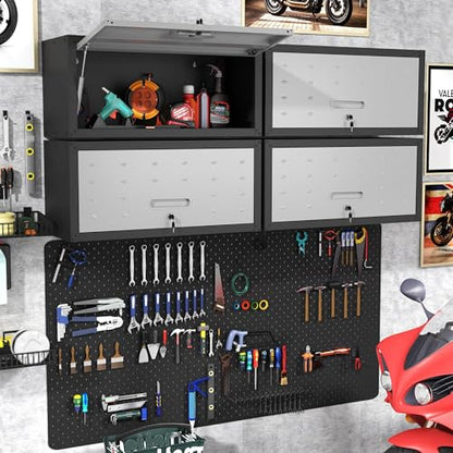 Wall Mounted Metal Storage Cabinet (Black & Gray / H13.58" - Flip-up Door)