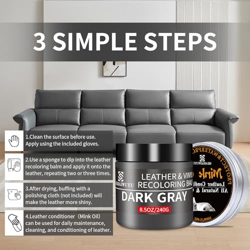 8.5oz Leather Recoloring Balm with 100ml Mink Oil (Dark Gray / Leather Recoloring Balm+Mink Oil)