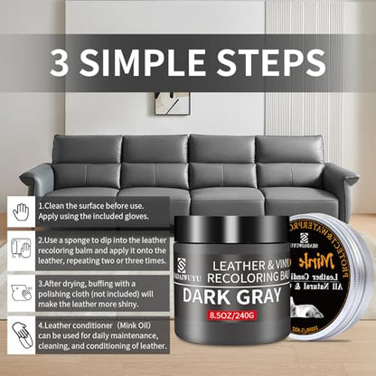 8.5oz Leather Recoloring Balm with 100ml Mink Oil (Dark Gray / Leather Recoloring Balm+Mink Oil)