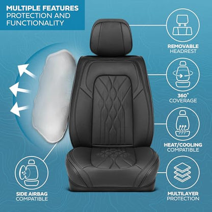 Curated Mosaic Napa Leather Seat Covers for Cars & SUVs (Black (Mosaic) / Front Seats)