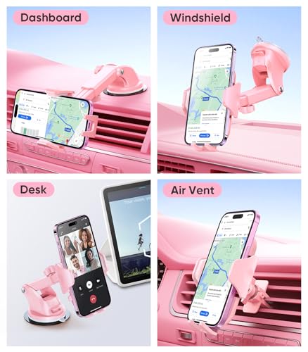 Stable Car Phone Holder [Upgraded Strongest Suction (Hot Pink)