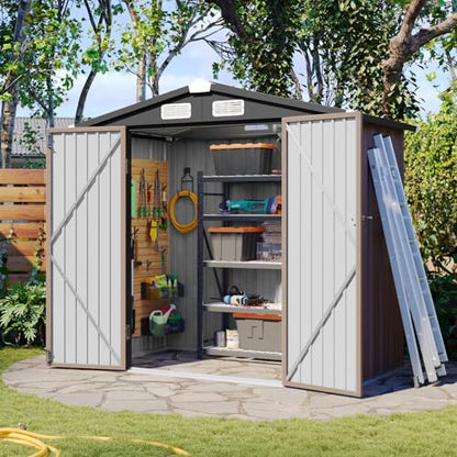 6x4 FT Metal Outdoor Steel Shed Light Brown (Light Brown / 6'x4')