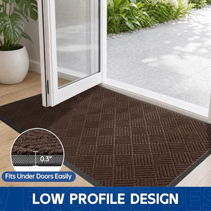 Durable Indoor Outdoor Door Mat (2' x 6' (Rectangular) / Brown-diamond)