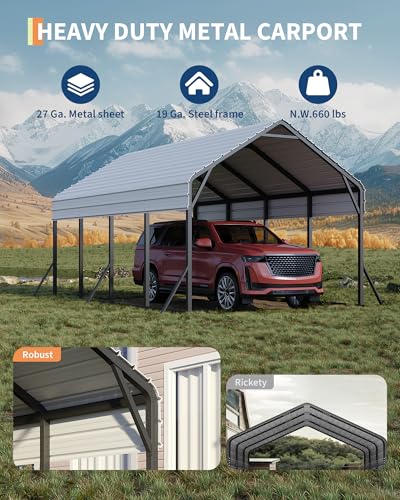 13 ft x21 ft x11 ft Oversized Metal Carport (White / 13x21 FT)